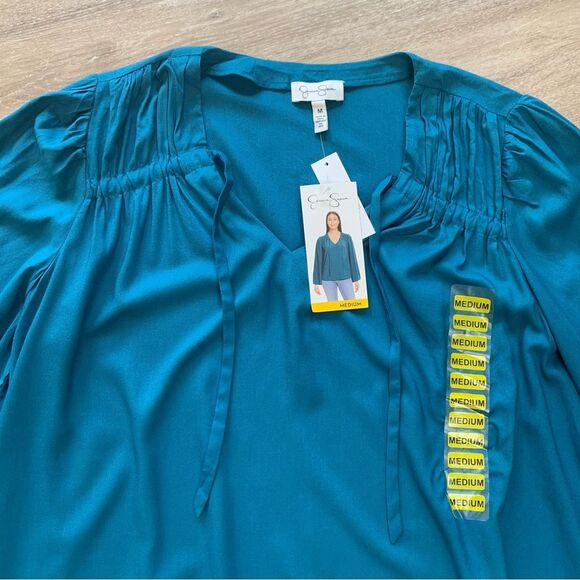 Jessica Simpson Leslie Boho Flare Sleeve Teal Blouse Size Medium NWT - Picture 2 of 6